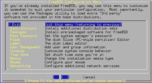 FreeBSD konfiguracni menu